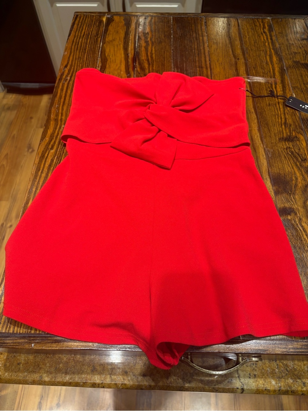 Red Strapless Tie-Front Womenโs romper